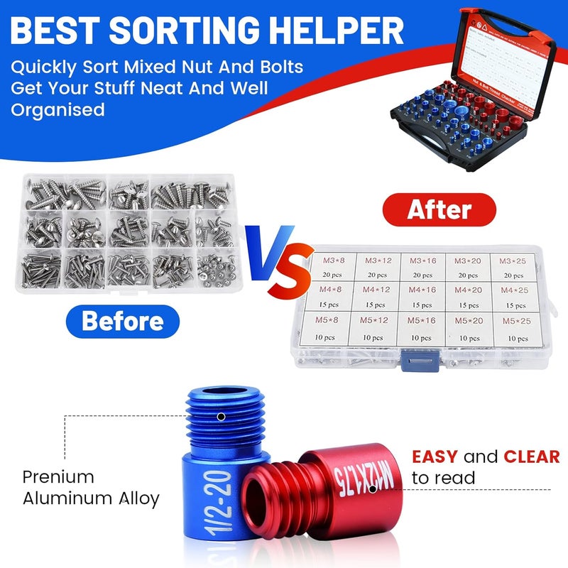Ukiupop 50PCS Thread Checker Kit – SAE & Metric Bolt Thread Checker, Nut & Bolt Size Finder Tool (27 SAE + 23 Metric) – Thread Gauge for Quickly Identifying Screw, Nut, and Bolt Sizes - Image 4